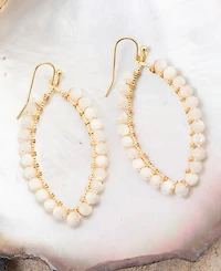 Barse White Mother of Pearl Tear Drop Golden Loop Earrings