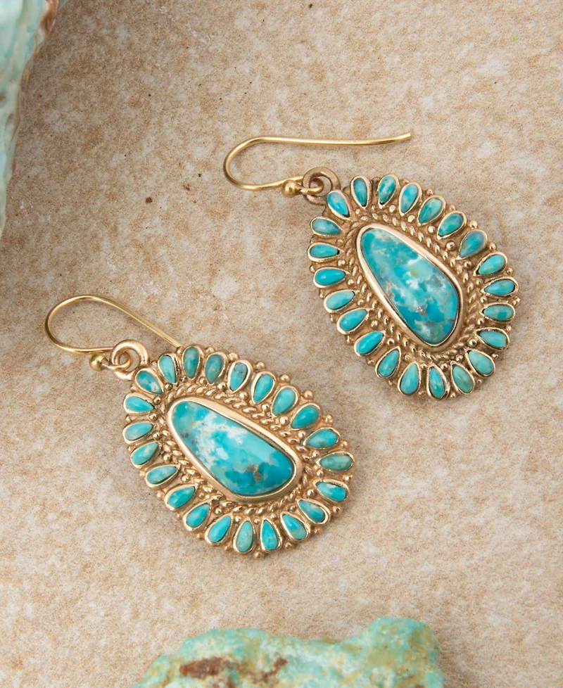 Barse Sedona Blue Turquoise Golden Drop Earrings