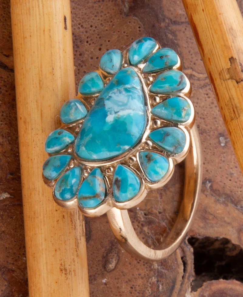 Barse Durango Blue Turquoise Golden Statement Ring
