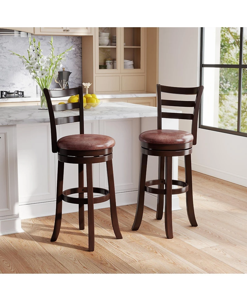 Gouun 29 in Swivel Bar Stool Set of 2 with Faux Leather Seat and Wrap-Around Footrest