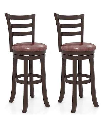 Gouun 29 in Swivel Bar Stool Set of 2 with Faux Leather Seat and Wrap-Around Footrest