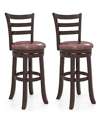 Gouun 29 in Swivel Bar Stool Set of 2 with Faux Leather Seat and Wrap-Around Footrest