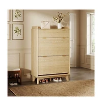 Homfan Fluted Shoe Cabinet with 2 Flip Drawers and Top Drawer, Deep Entryway Storage Organizer