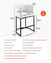 Gouun 25 in Counter Height Fabric Bar Stool Set of 3 with Backrest, Arm, Metal Frame, and Footrest