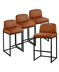Gouun 27 in Counter Height Pu Leather Bar Stool Set of 4 with Backrest and Metal Legs