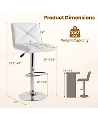 Gouun Adjustable Height Upholstered Swivel Bar Stool Set of 2 with Back