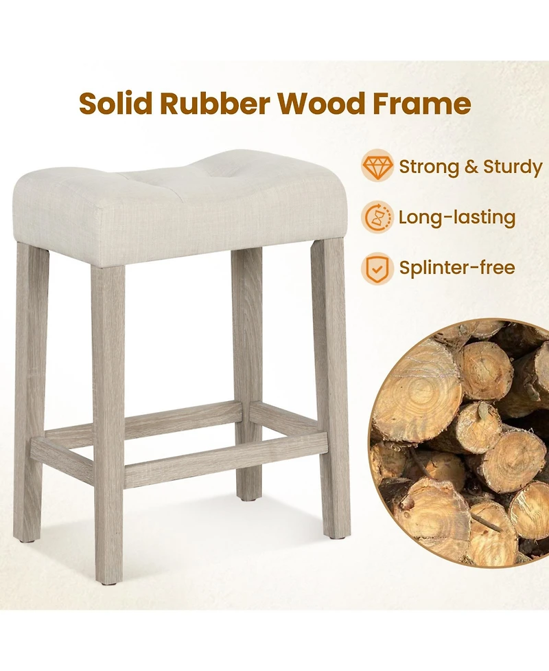 Gouun 24 in Upholstered Counter Height Saddle Bar Stool Set of 2 with Curved Tufted Seat