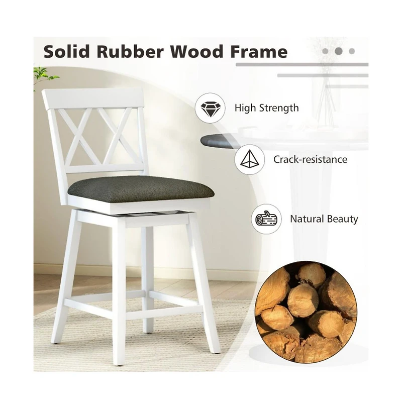 Gouun 24 in Swivel Counter Height Bar Stool Set of 2 with Linen Cushion and Curved Backrest