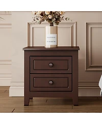 sumyeg Mid Century Retro Nightstand with 2 Drawers, Classic Bedside Table for Bedroom