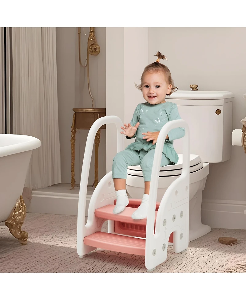 gaomon Toddler 3 Step Stool, Plastic Children Learning Helper Stool with Side Handles for Bathroom Sink