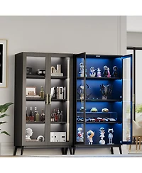 gaomon Glass Display Cabinet with Rgb Led Lights – 4-Tier Curio Storage Case, Glass Doors, Motion Sensor, Usb Charging
