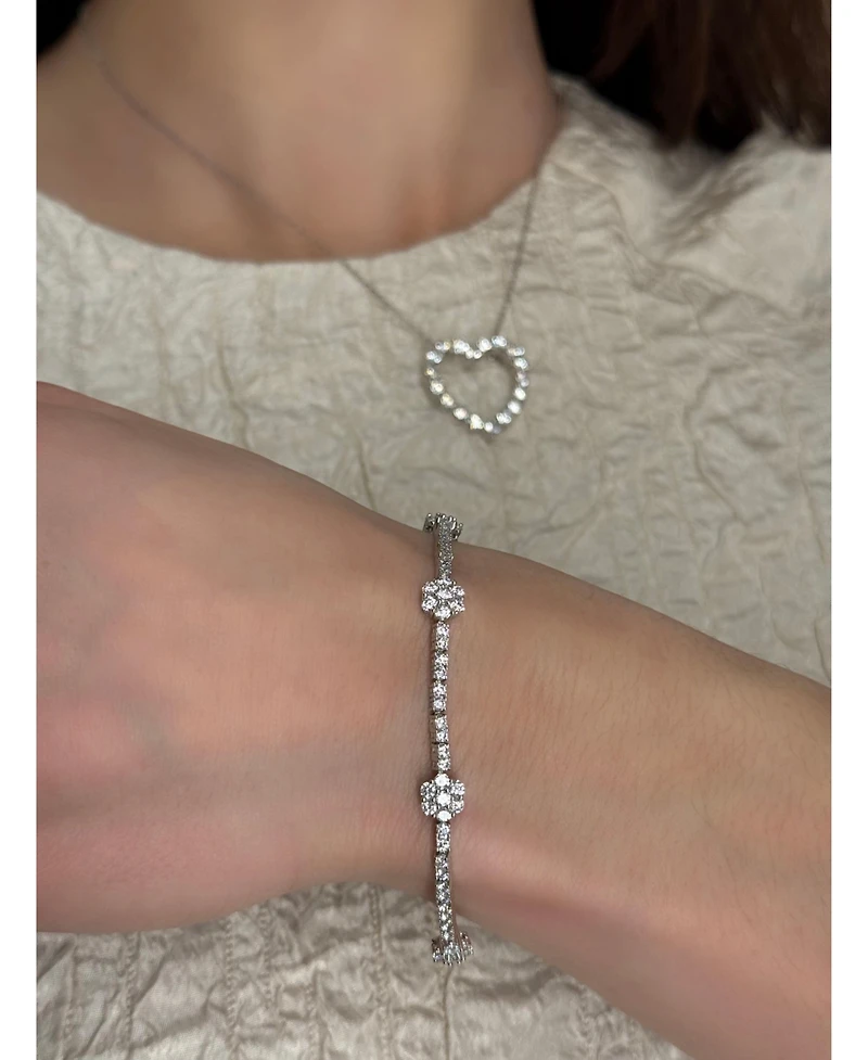 Suzy Levian New York Suzy Levian Sterling Cubic Zirconia Flower Tennis Bracelet