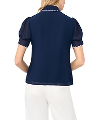 CeCe Women's Scallop Contrast Trim Button Up Top