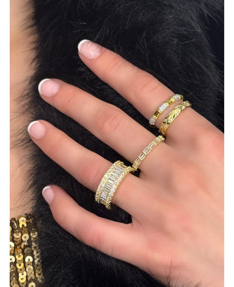 Suzy Levian New York Sterling Silver Pave Cubic Zirconia Bamboo Eternity Band Ring