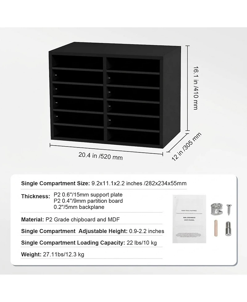 Sugift Wood Literature Organizer 12 Compartments Removable Shelves for Office and Home