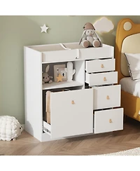 Famapy 5-Drawers Changing Table, Dresser, Kids Low Dresser with Shelf
