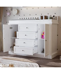 Famapy Changing Table Dresser with 4 Drawers and 2 Doors, Nursery Dresser Diaper Changing Station for Baby