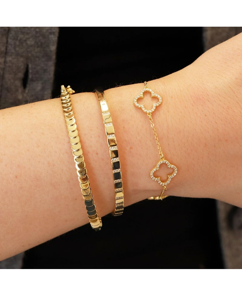 The Lovery Ribbed Cz Bangle 14K Gold Plated Sterling Silver