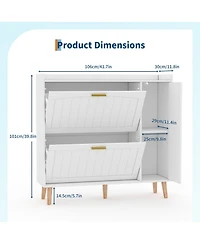 homfan Wooden Shoe Cabinet with Mirror, 2 Flip Drawers and Side Storage, Entryway Organizer