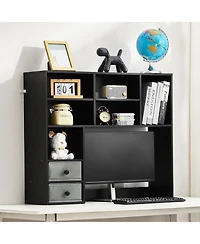 Sugift 3-Tier Wood Desktop Bookshelf Storage Organizer with Fabric Drawers for Office
