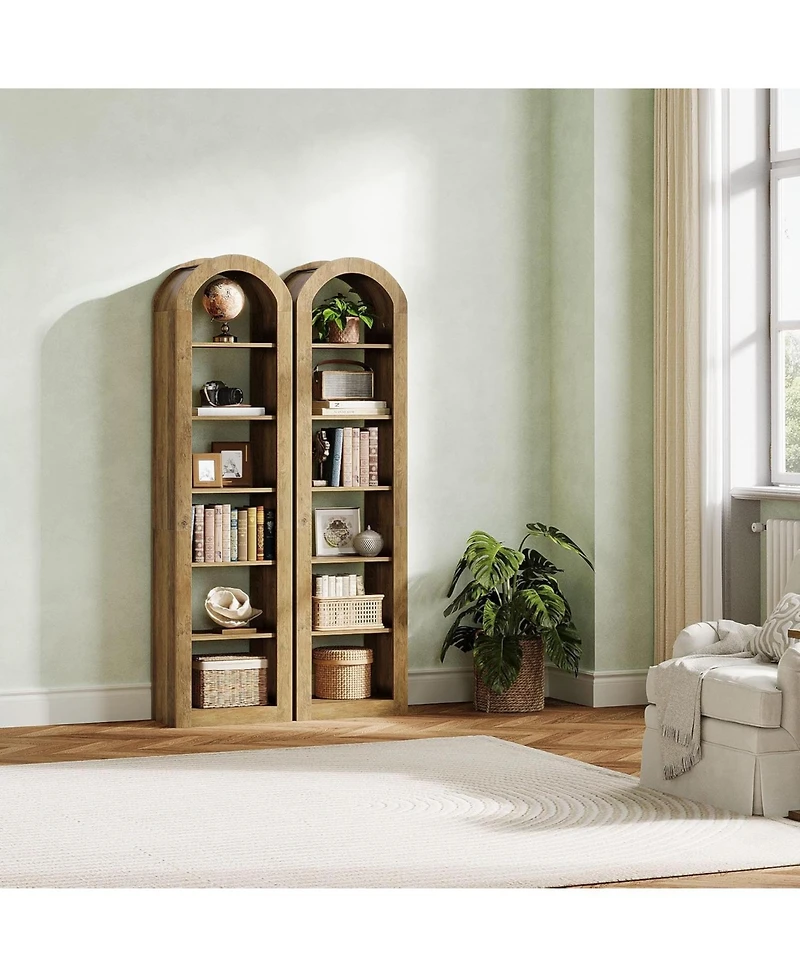 Tribesigns 6-Tier Narrow Bookshelf, 74.8" Tall Arched for Small Space, Home Office(2 Pcs)