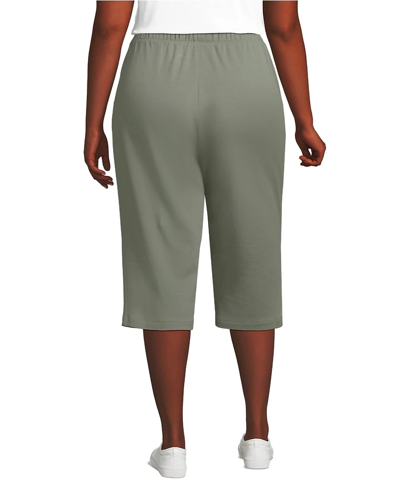 Lands' End Plus Sport Knit High Rise Elastic Waist Capri Pants