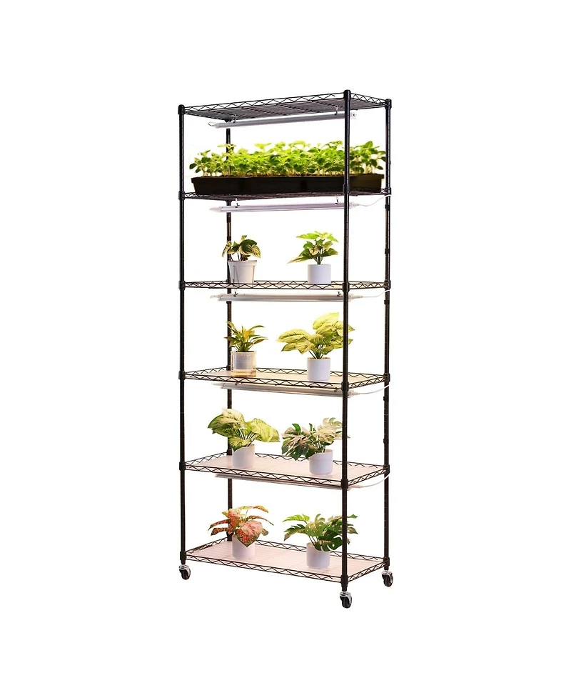 Sugift 6-Tier Indoor Plant Shelf with Grow Light 71in Tall Full Spectrum Led