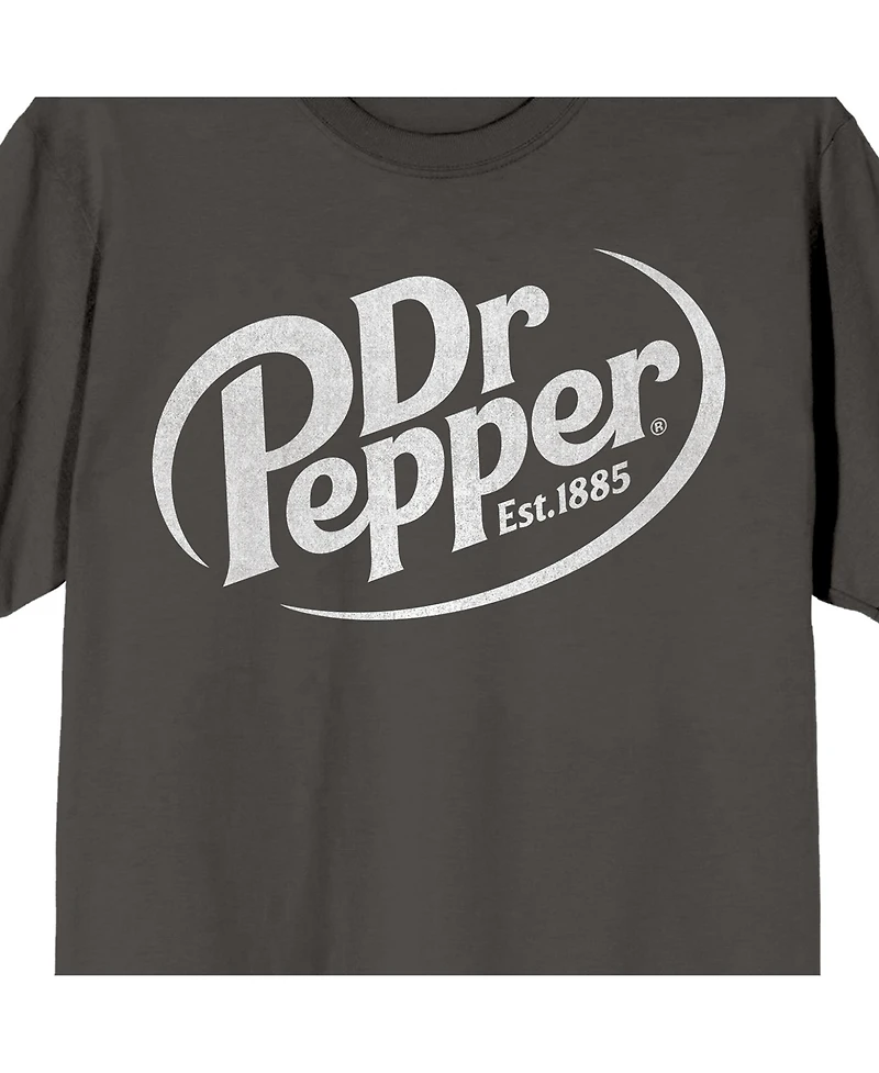 Dr. Pepper Men's White Logo Adult Charcoal Crew Neck Short Sleeve T-shirt