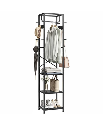 Yigii Freestanding Hall Tree Coat Rack 3 Shelves 12 Hooks Industrial Clothes Stand Organizer