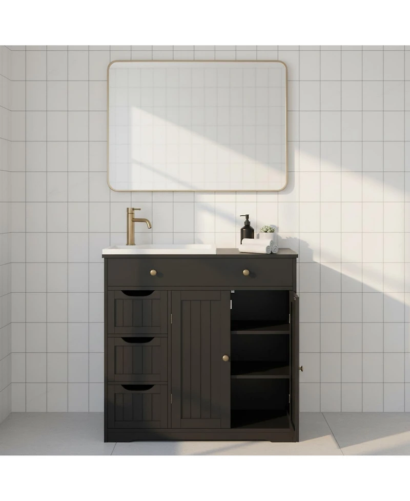 Yigii Free-standing Bathroom Storage Cabinet 4 Drawers 2 Doors Adjustable Shelves Multi-functional