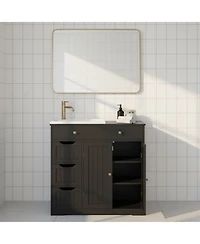 Yigii Free-standing Bathroom Storage Cabinet 4 Drawers 2 Doors Adjustable Shelves Multi-functional