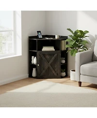 Yigii Industrial Corner Storage Shelf with Charging Station 6-Cubby Wooden Organizer for Small Spaces