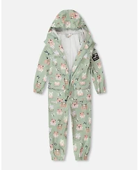 Deux par Little Girls Polyurethane Frog Print Rain One-Piece