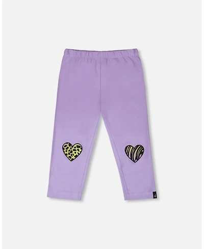 Deux par Deux Little Girls ganic Cotton Jersey Capri Mauve with Knee Screen Hearts Appliques