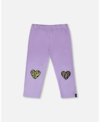 Deux par Deux Little Girls ganic Cotton Jersey Capri Mauve with Knee Screen Hearts Appliques