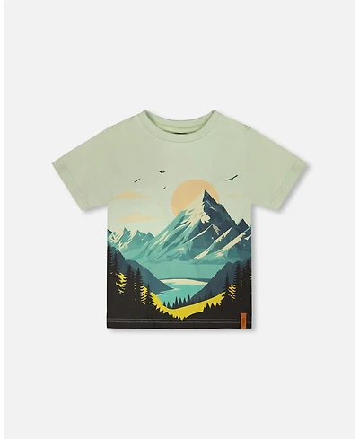 Deux par Deux Little Boys Cotton Jersey T-Shirt with Mountain Print Sage