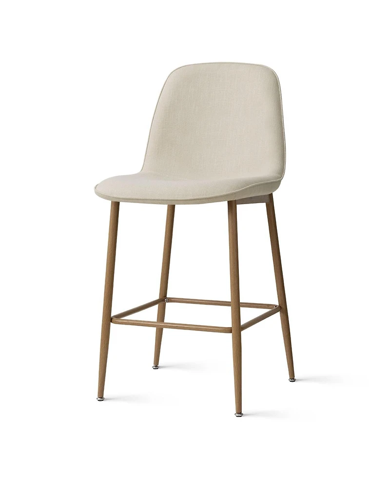 Maison Boucle Upholstered Counter Height Bar Stools Set of 3, Wood Look Legs