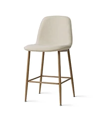 Maison Boucle Upholstered Counter Height Bar Stools Set of 3, Wood Look Legs