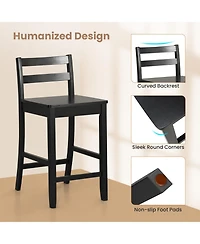 Gouun 24 in Wooden Counter Height Bar Stool Set of 2 with Ergonomic Backrest and Footrest