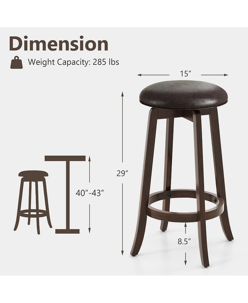 Gouun 29 in Upholstered Pu Leather Bar Stool Set of 2 with 360-Degree Swivel Round Seat