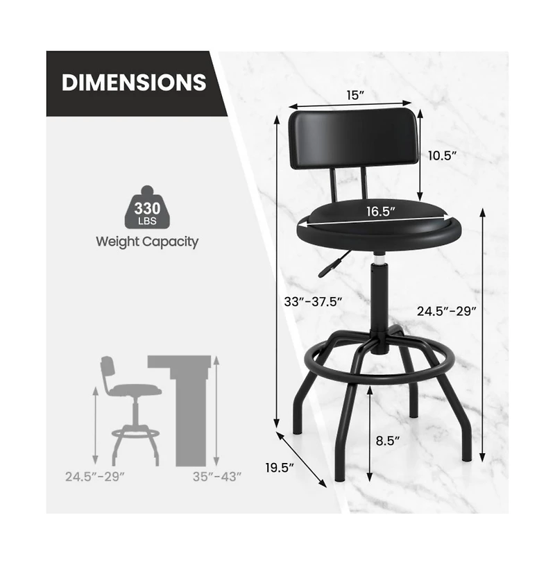 Gouun Adjustable Swivel Counter Height Bar Stool Set of 2 with Padded Pu Leather Seat and Back