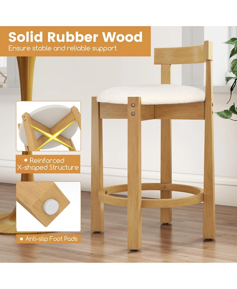 Gouun 24 in Teddy Velvet Upholstered Counter Height Bar Stool Set of 2 with Shell Backrest