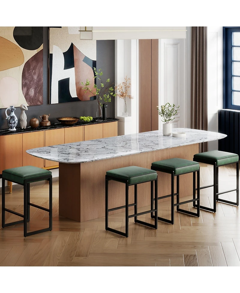 Gouun 26 in Counter Height Faux Leather Backless Bar Stool Set of 2 with Padded Saddle Seat