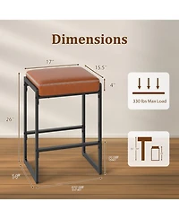 Gouun 26 Counter Height Faux Leather Backless Bar Stool Set of 2 with Padded Saddle Seat