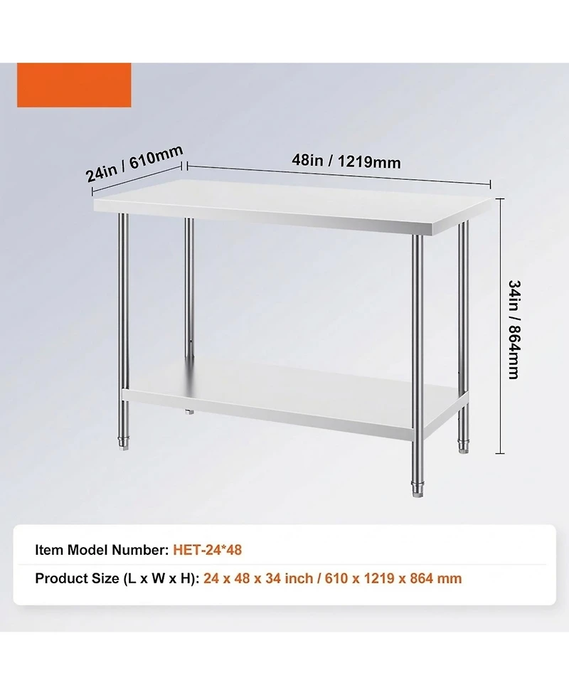Sugift Stainless Steel Prep Table 24 x 48 x 34 in 800 lbs Capacity for Commercial Use