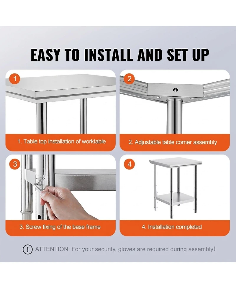 Sugift Stainless Steel Prep Table 24 x 24 x 31 in 700 lbs Load Capacity