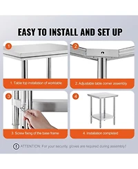 Sugift Stainless Steel Prep Table 24 x 24 x 31 in 700 lbs Load Capacity