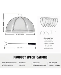 Sugift 30in Diameter Stainless Steel Fire Pit Spark Screen Lid Cover