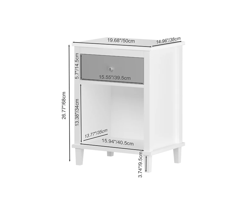 sumyeg Wooden Nightstand with One Drawer and Shelf
