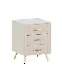 sumyeg Upholstered Wooden Nightstand with 3 Drawers and Metal Legs Handles